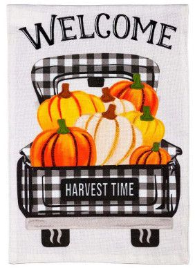 Fall 2023 Garden Flag, Options: Pumpkin Plaid Truck Burlap