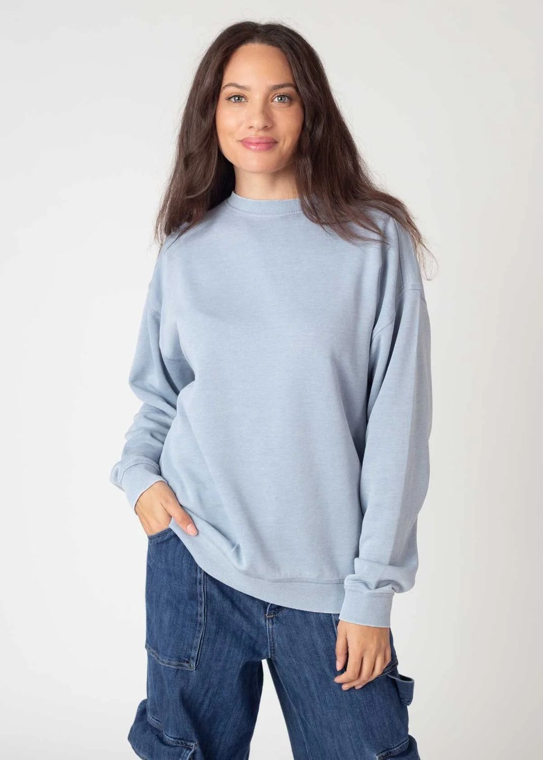 Chicka-d Campus Crew Sweatshirt Faded Denim Large