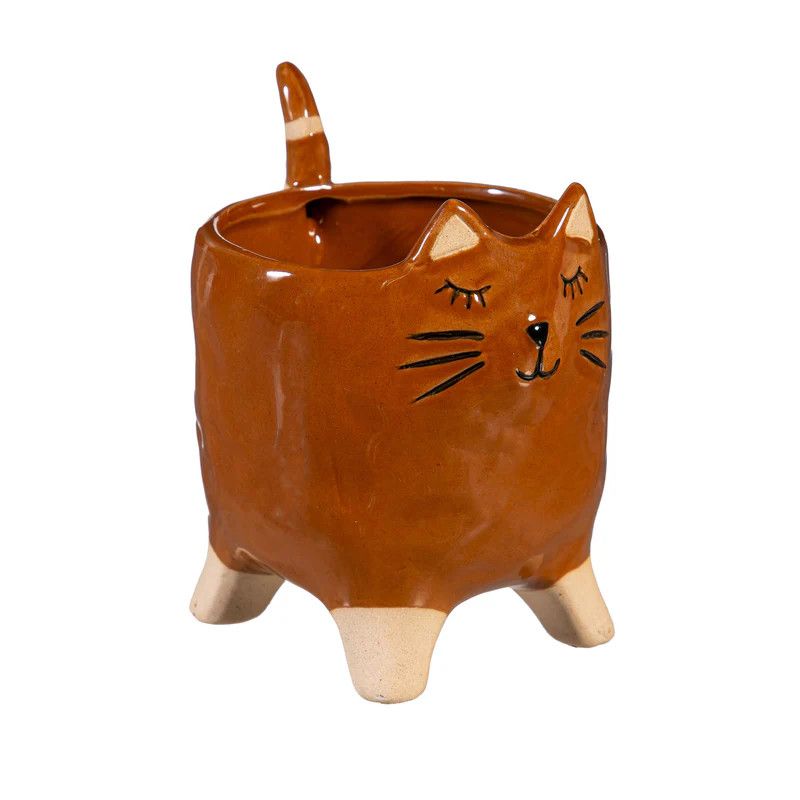 Petal &amp; Plow Planter, Ceramic Cat, Options: Brown Cat
