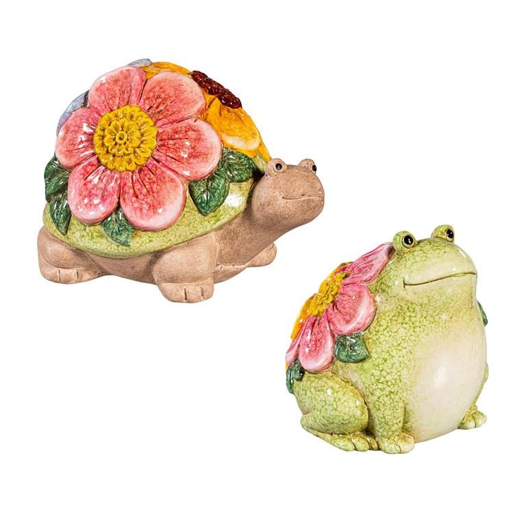 What She Shed Garden Statue Ceramic Floral Frog OR Turtle Statue