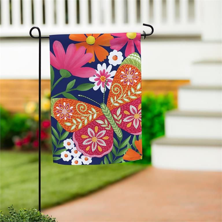 Bloom &amp; Burst Butterfly Suede Garden Flag Front &amp; Back