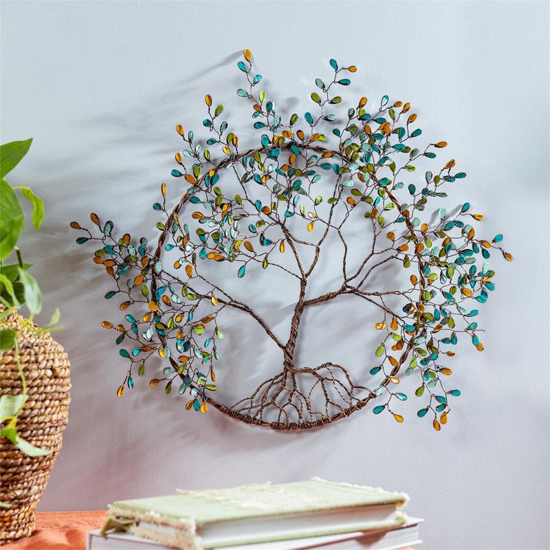 What She Shed Indoor Wall Decor, Metal, Copper Twisted Tree Round Wall Art