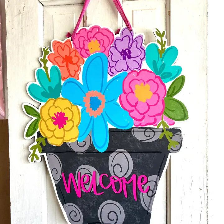 Welcome Flower Pot Doorhanger