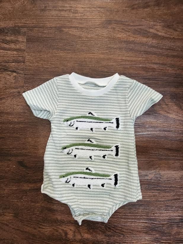 Fish Green Stripe Bubble, Size: 0/3 Month