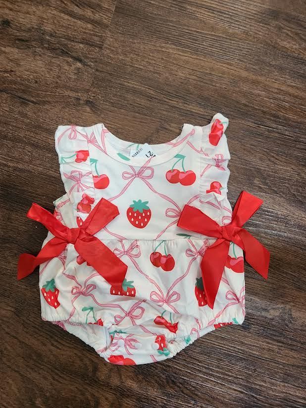 Strawberry Cherry Romper, Size: 0/3 Month