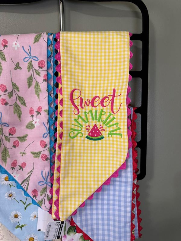Embroidered Wreath Sash with Ric Rac Trim Yellow Gingham
