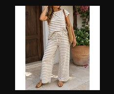 Khaki Stripe Drawstring Set, Size: S
