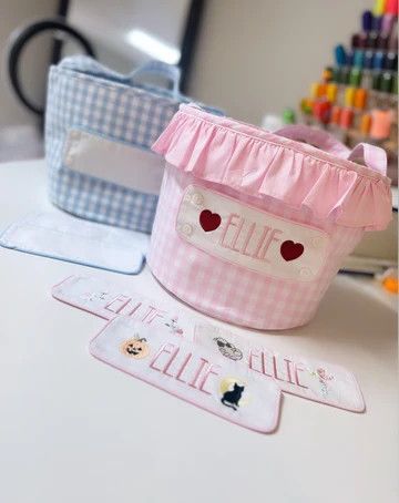 Interchangeable Tab Pink Gingham Treat Basket