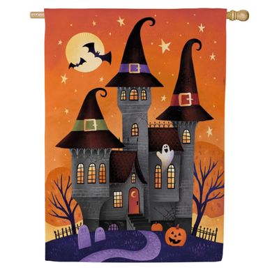 Haunted House Nighttime Suede Flag House