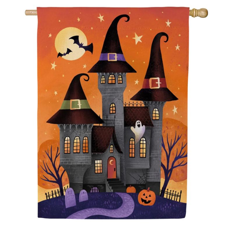 Haunted House Nighttime Suede Flag House