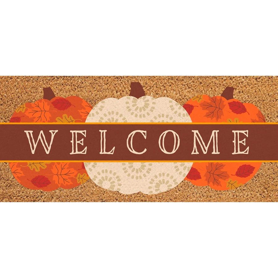 Welcome Fall Pumpkins Flocked Coir Sassafras Switch Mat Welcome Fall Pumpkins Flocked Coir Sassafras Switch Mat