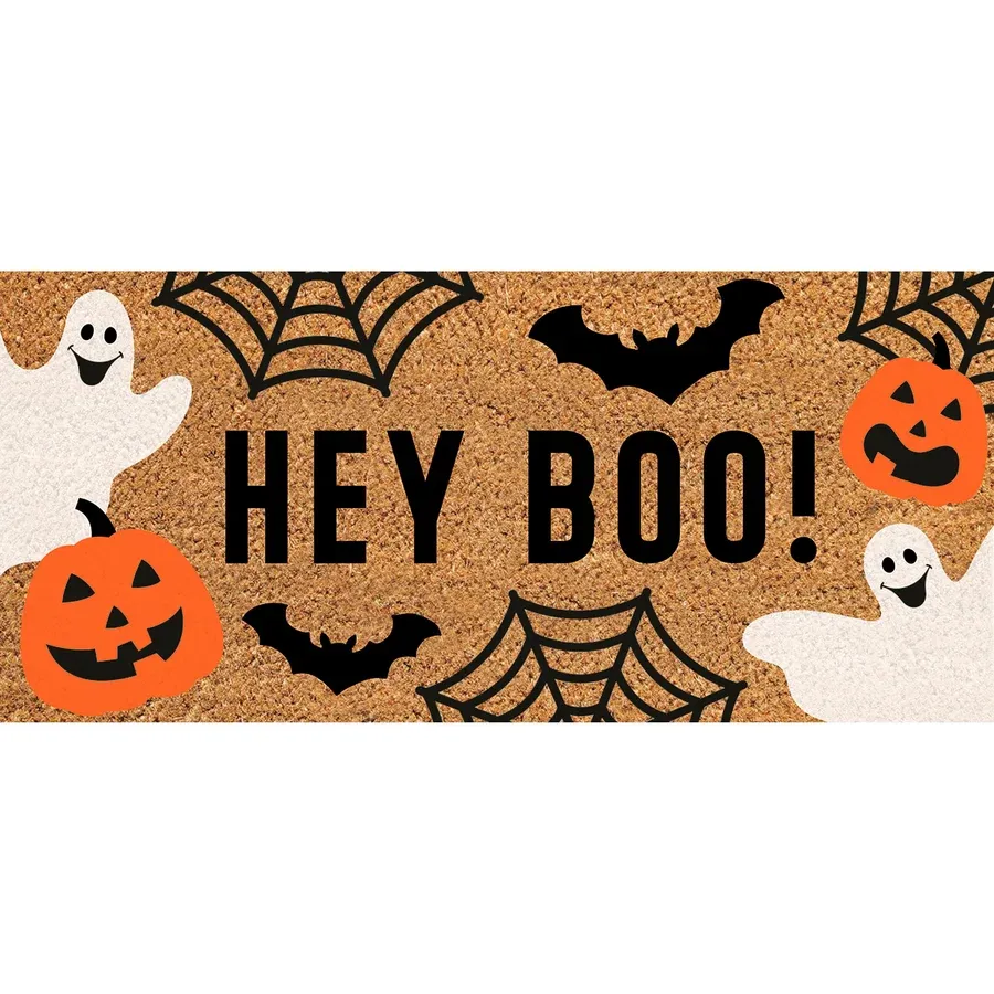 Hey Boo Halloween Flocked Coir Sassafras Switch Mat Hey Boo Halloween Flocked Coir Sassafras Switch Mat