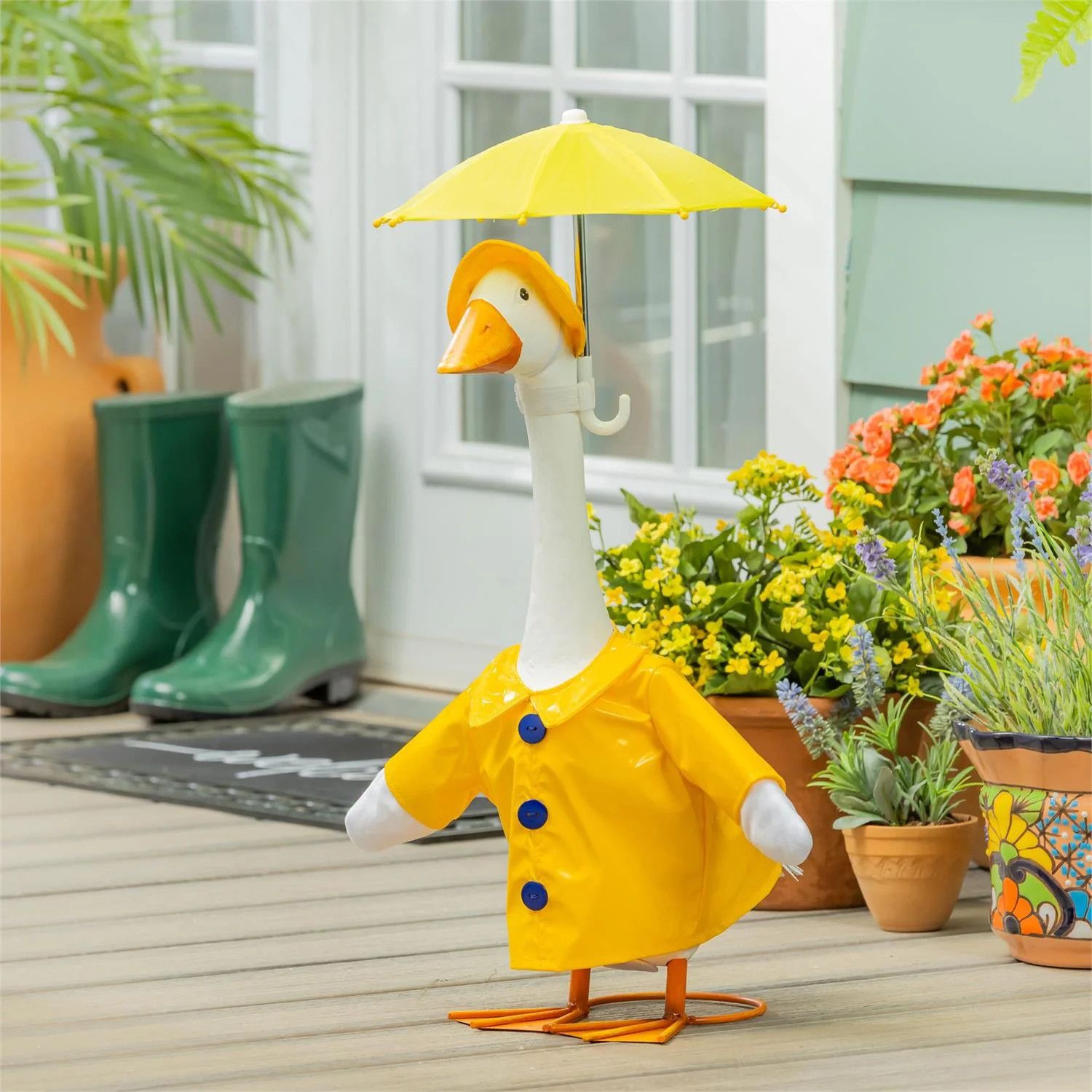 Yellow Umbrella Porch Goose Accessory Set
