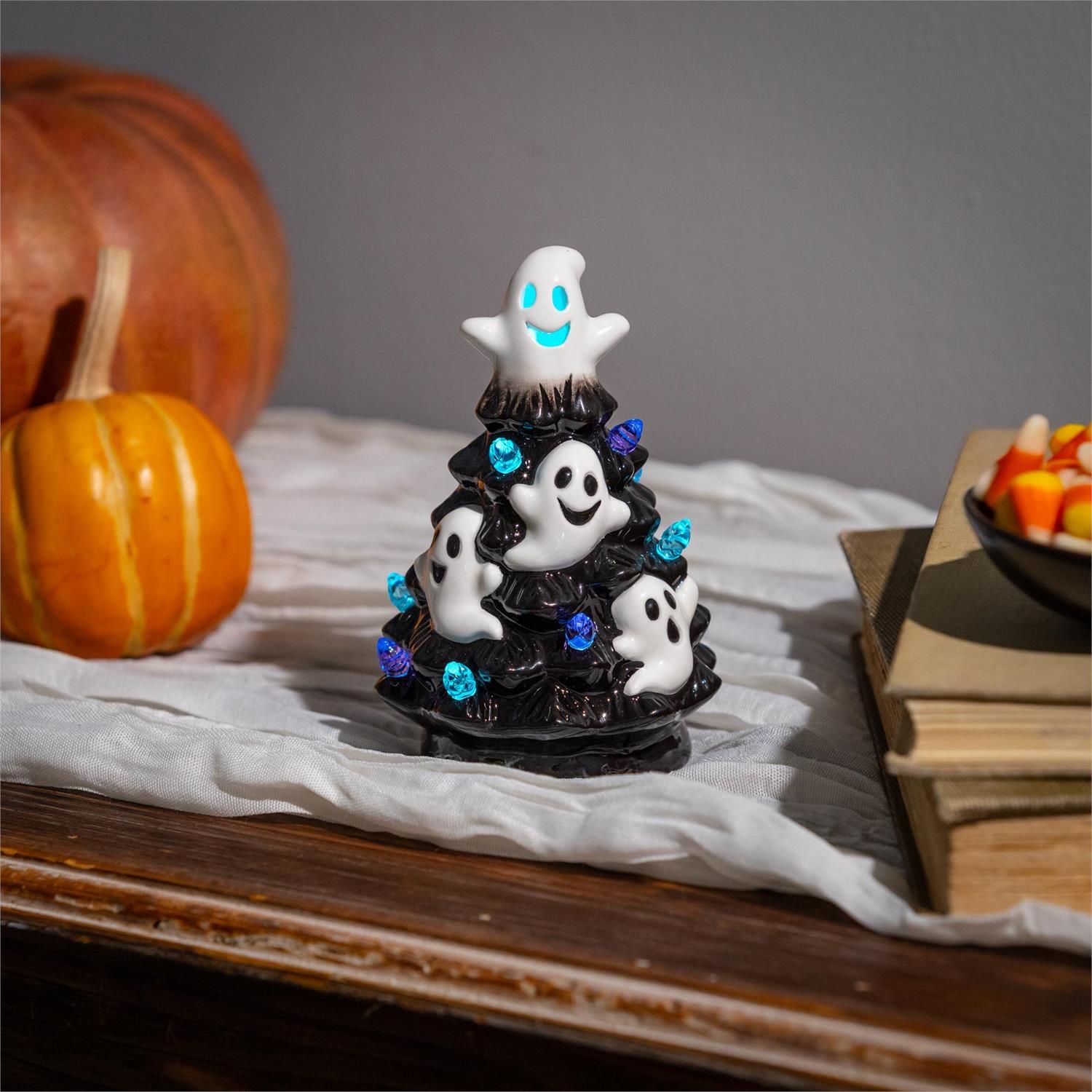 Haunted House LED Table Décor Ceramic Ghost Tree