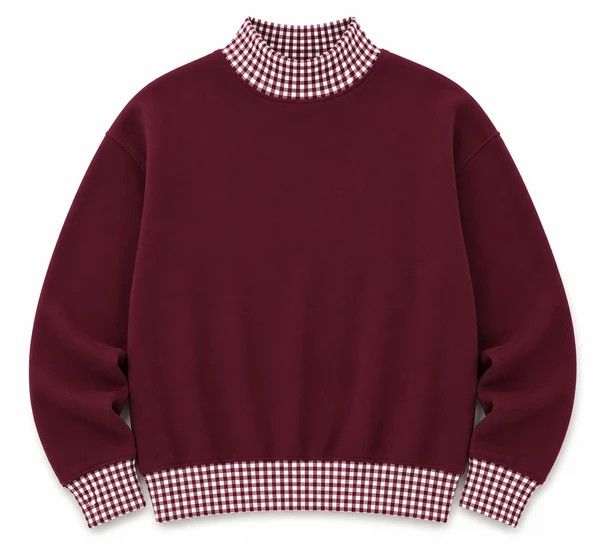 Maroon Gingham Mock Neck Sweatshirt