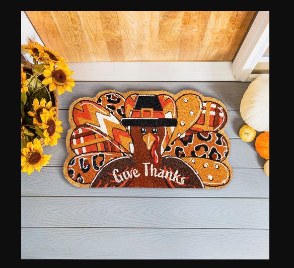 Coir Mat - Give Thanks Patterned Turkey Shaped