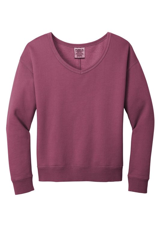 Women's Beach Wash Garment-Dyed V-Neck Sweatshirt Vintage Raspberry