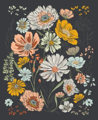 Charcoal Woodland Wildflowers Panel