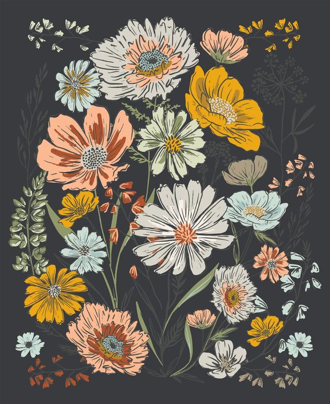 Charcoal Woodland Wildflowers Panel