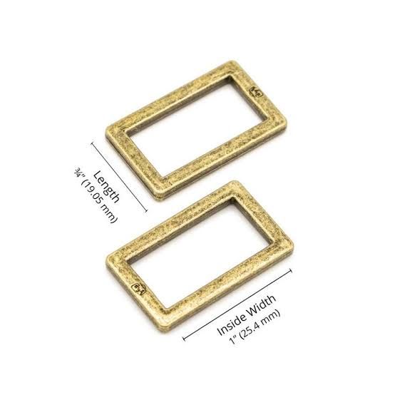 Two- 1" Flat Rectangle Rings Antique Brass