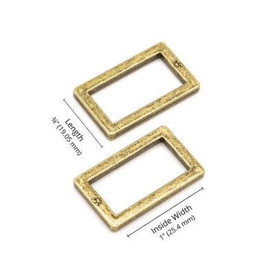 Two- 1" Flat Rectangle Rings Antique Brass