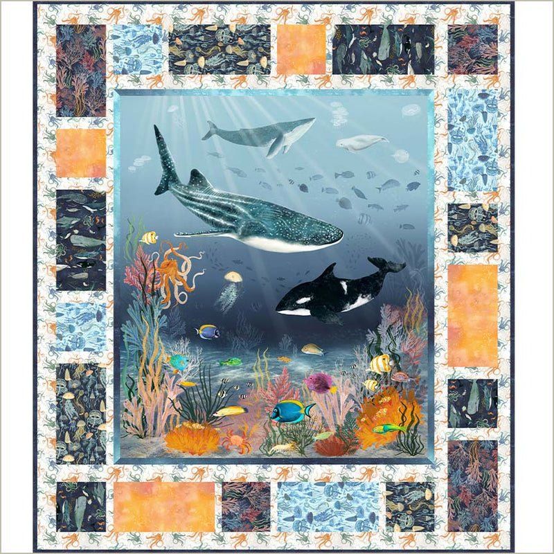 Deep Blue Fish &amp; Chips Quilt Kit 54x62"