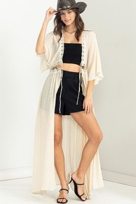 Tie front lace long duster