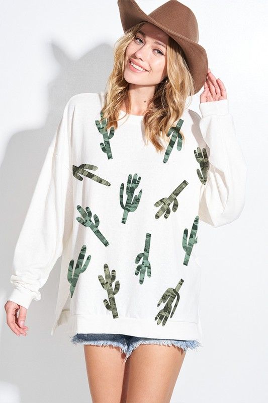 camo cactus print tri blend sweatshirt