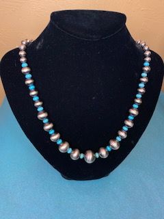 Multi Size Navajo pearl w/ Turquoise- Necklace