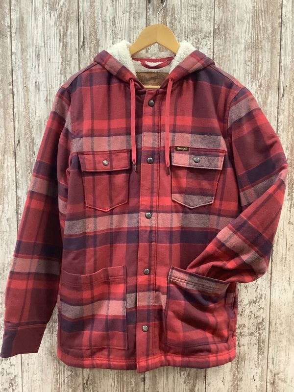 Wrangler Flannel Hooded Shirt Jacket In Garnet