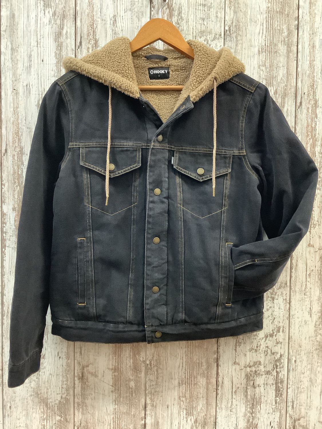 Hooey Fleece Lined Hooded Black Denim Jacket