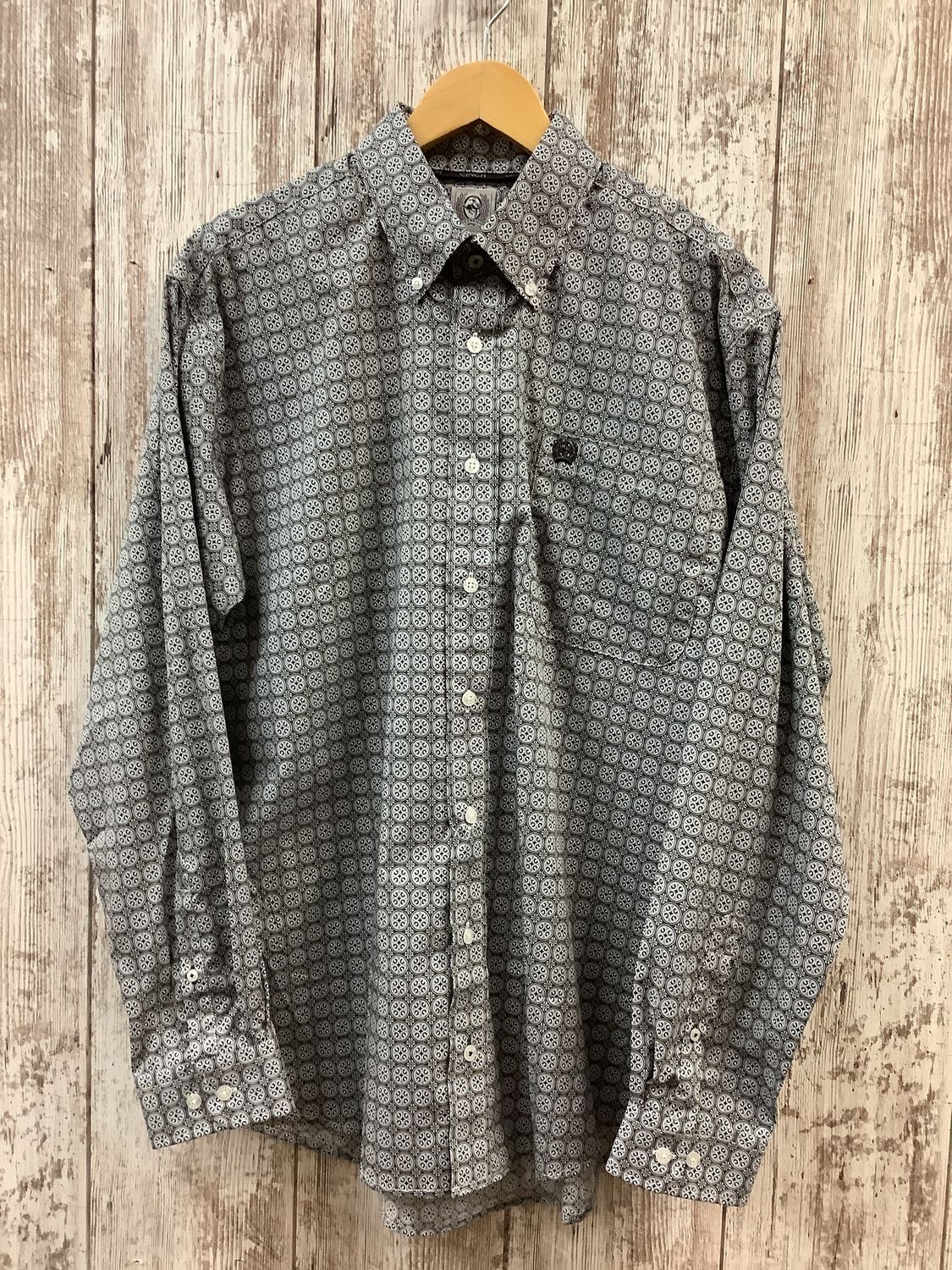 Cinch Medallion Print Long Sleeve Button Down