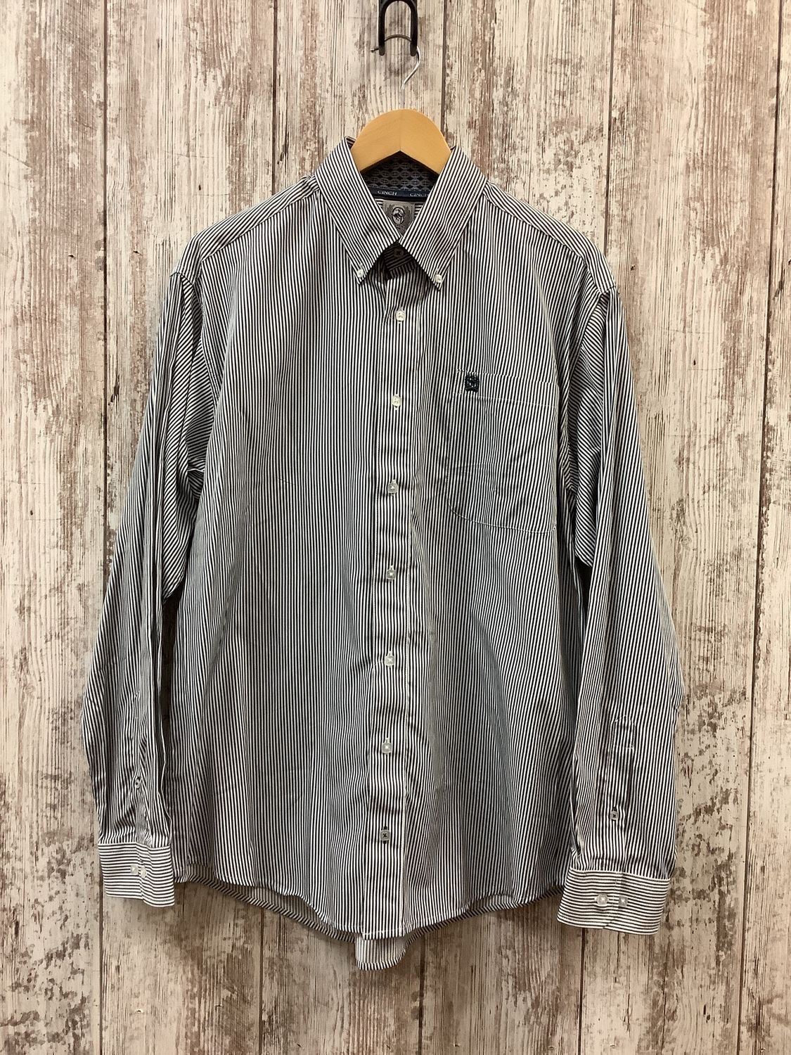 Cinch Tencel Gray Stripe Long Sleeve Button Down