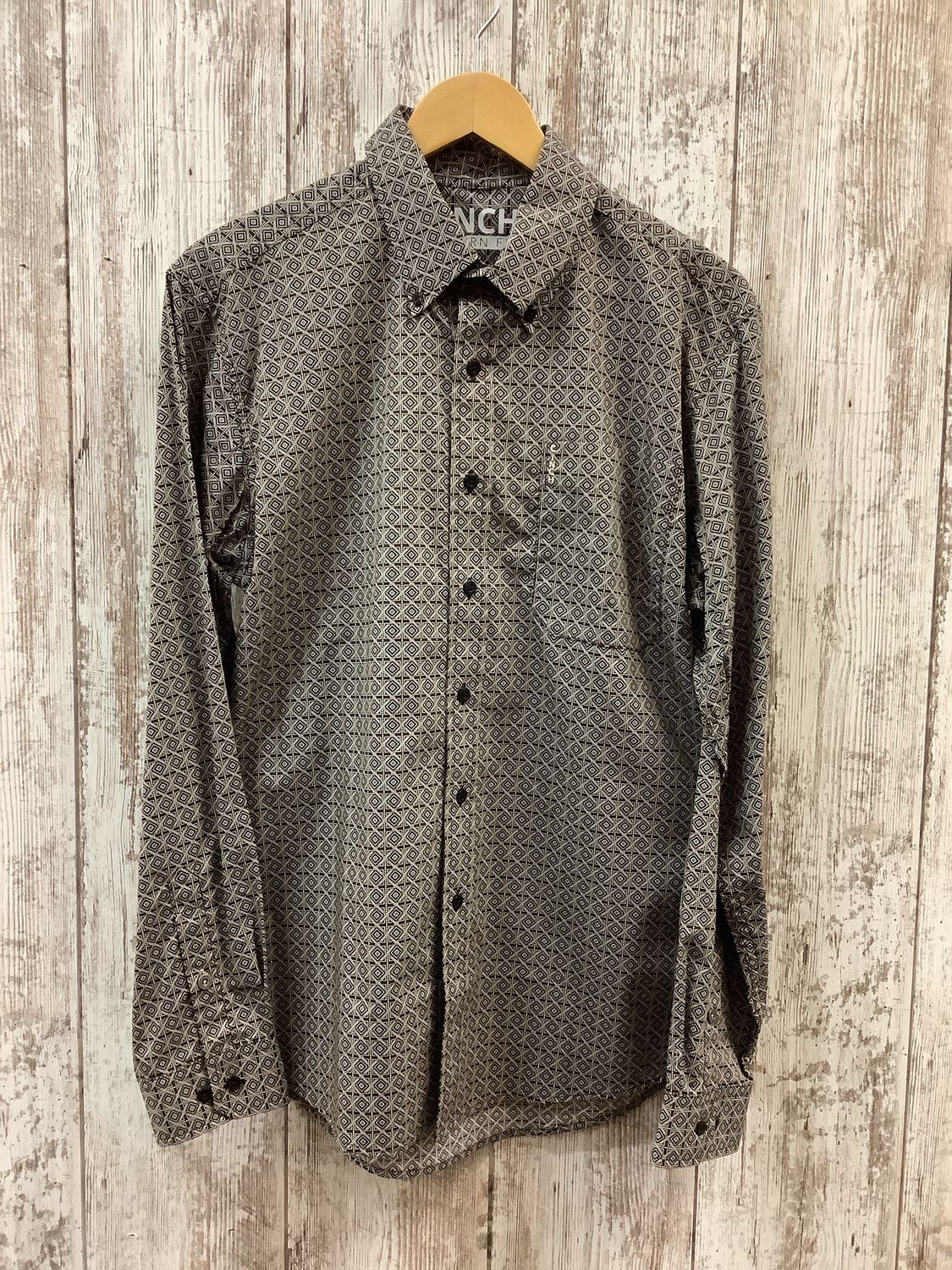 Cinch Modern Fit Tan &amp; Brn Geo Print LS Button