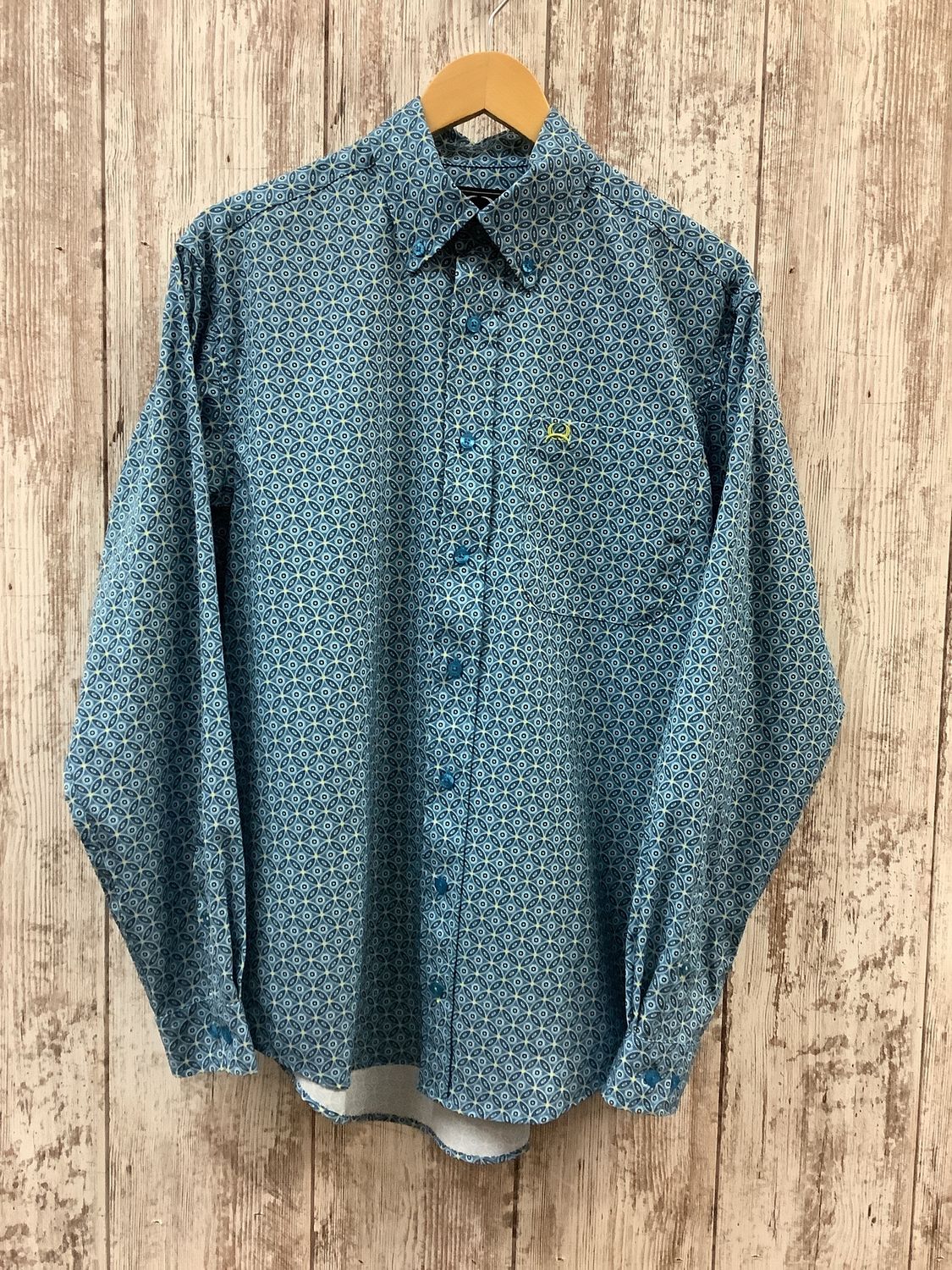 Cinch Arena Flex Blue &amp; Lime Kaleidoscope LS Button
