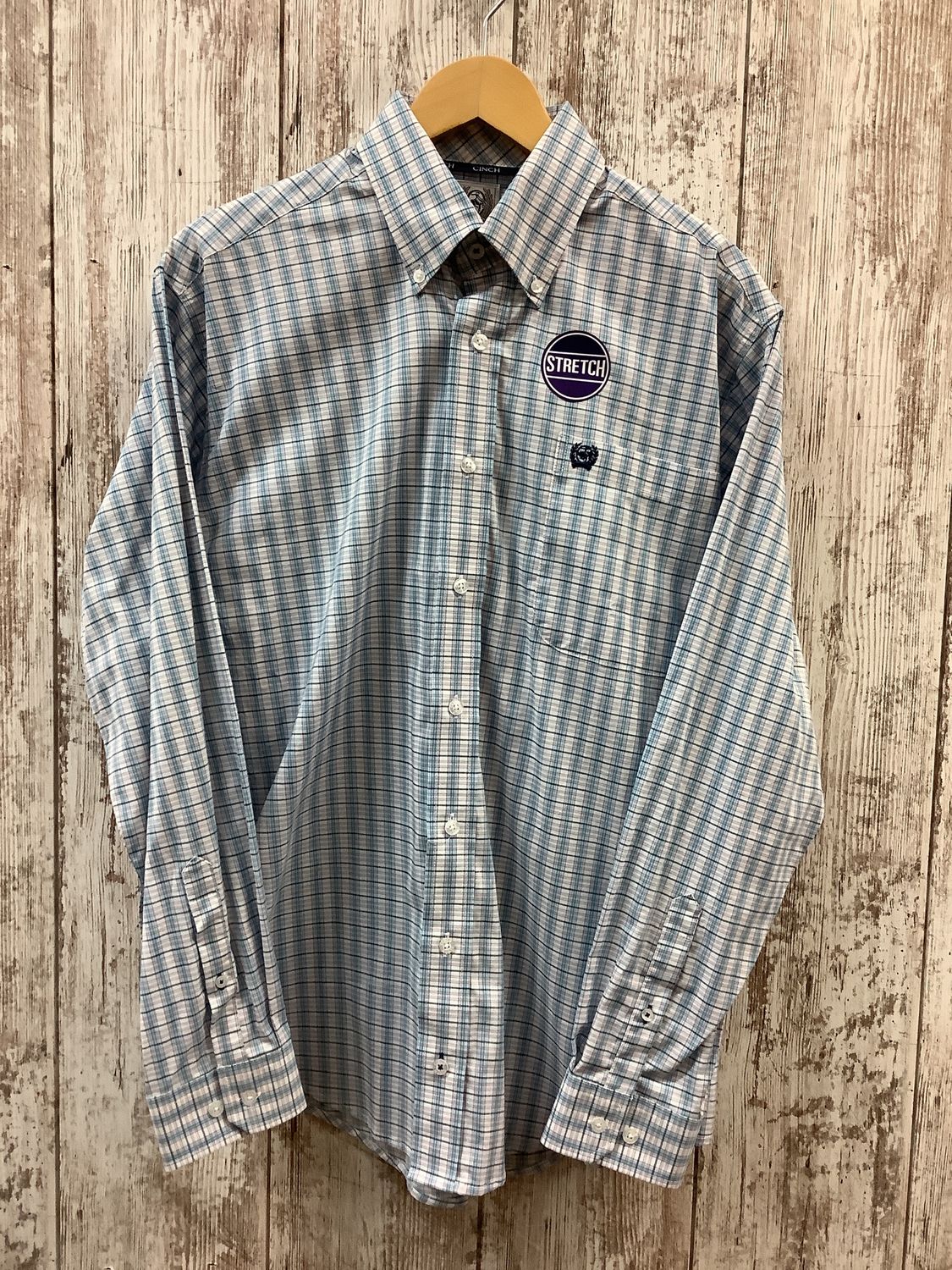 Cinch Lt Blue &amp; Red Plaid Pattern LS Button Down