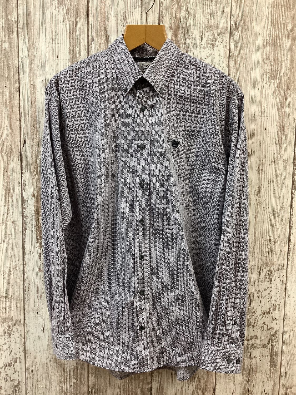 Cinch Grey Geo Print LS Button