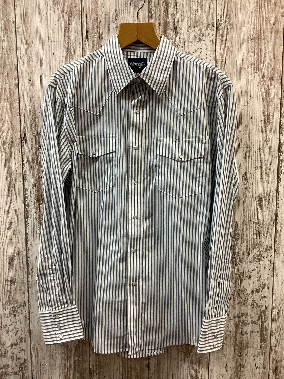 Wrangler Blue/White Stripe LS Snap Wrinkle Resist