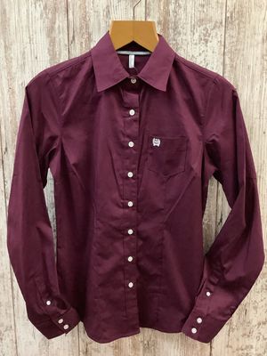 Cinch Solid Burgundy LS Button Down Shirt