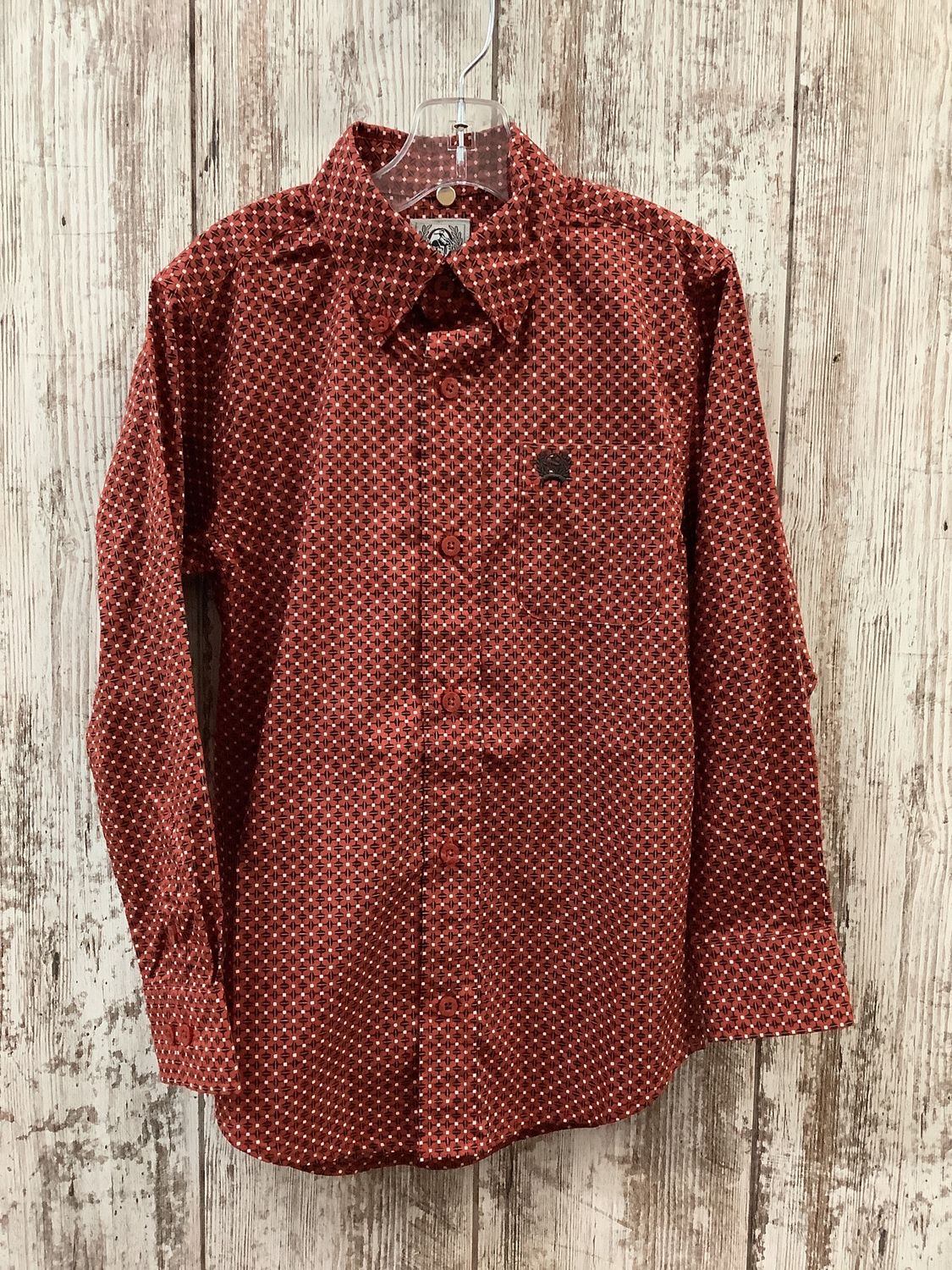 Cinch Boy&#39;s Red Patten LS Button Down