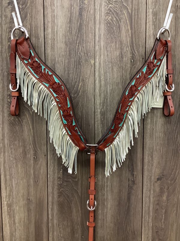 JBW Alamo Saddlery Breast Collar Teal with Fringe