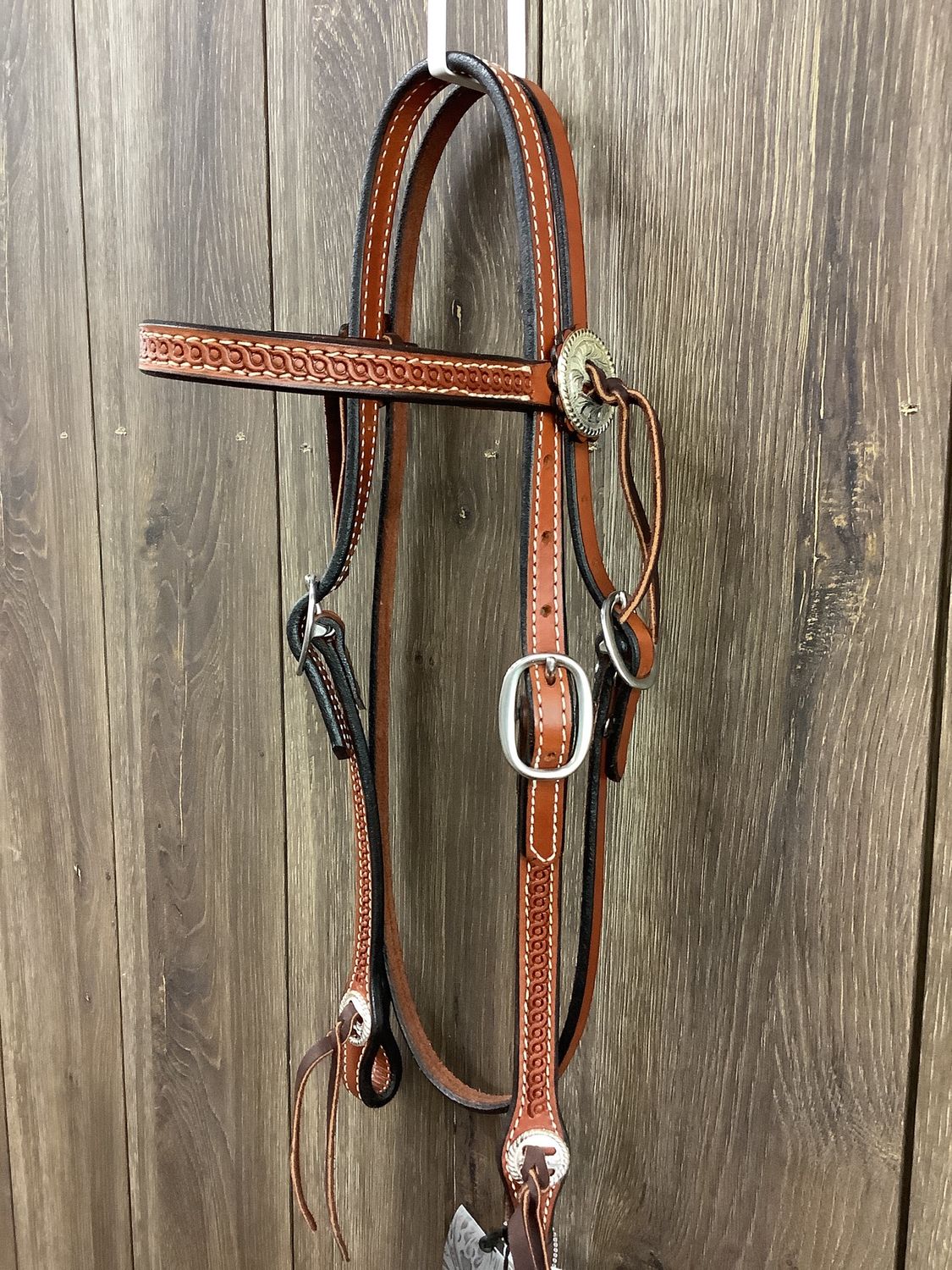 JBW Circle Y Browband Headstall Rope Edge Slotted Concho
