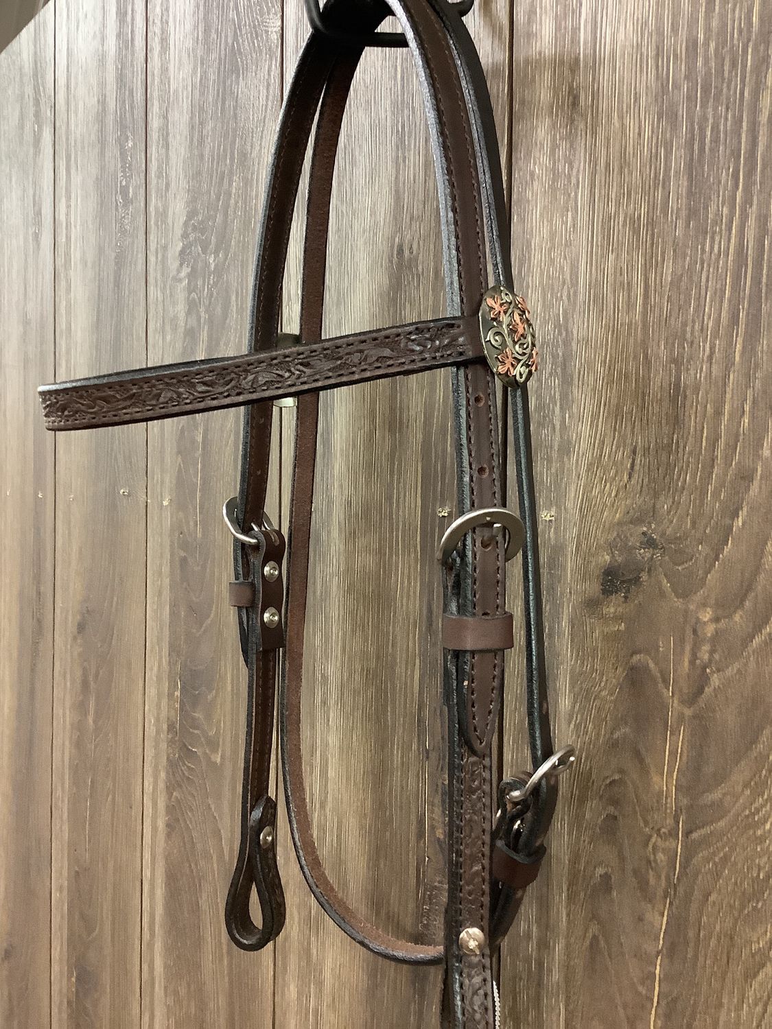 JBW Circle Y Headstall Copper Patina Vine