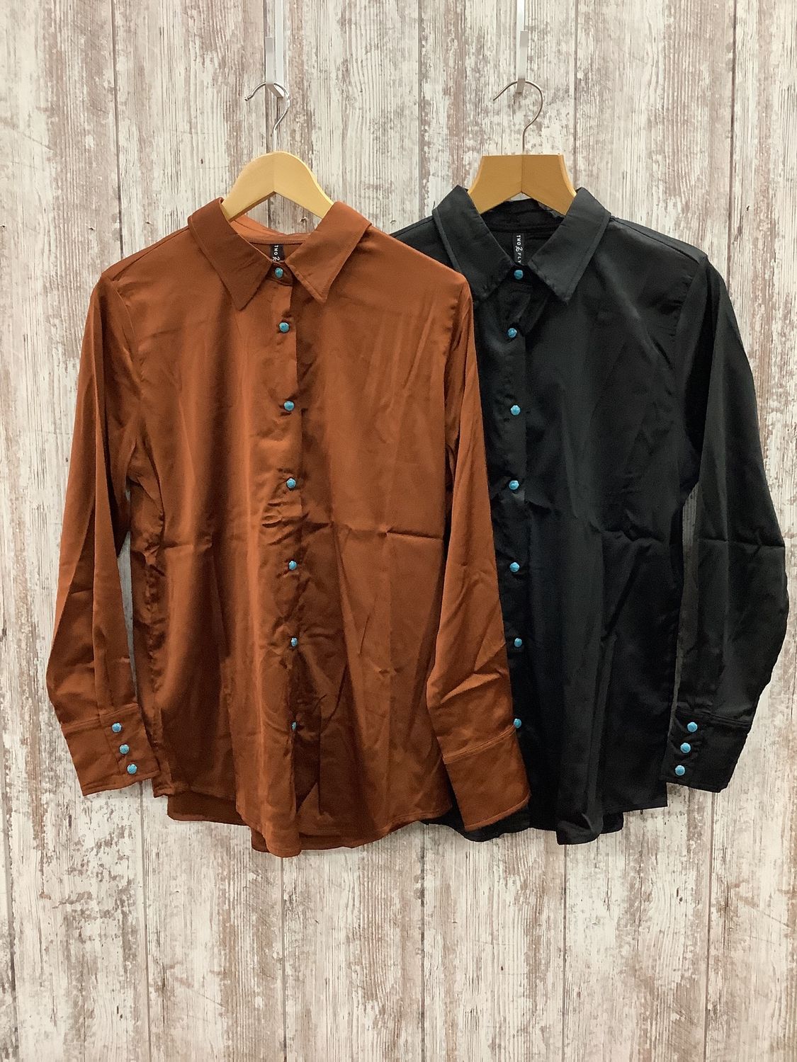 Satin Saddles Long Sleeve Turq Snap