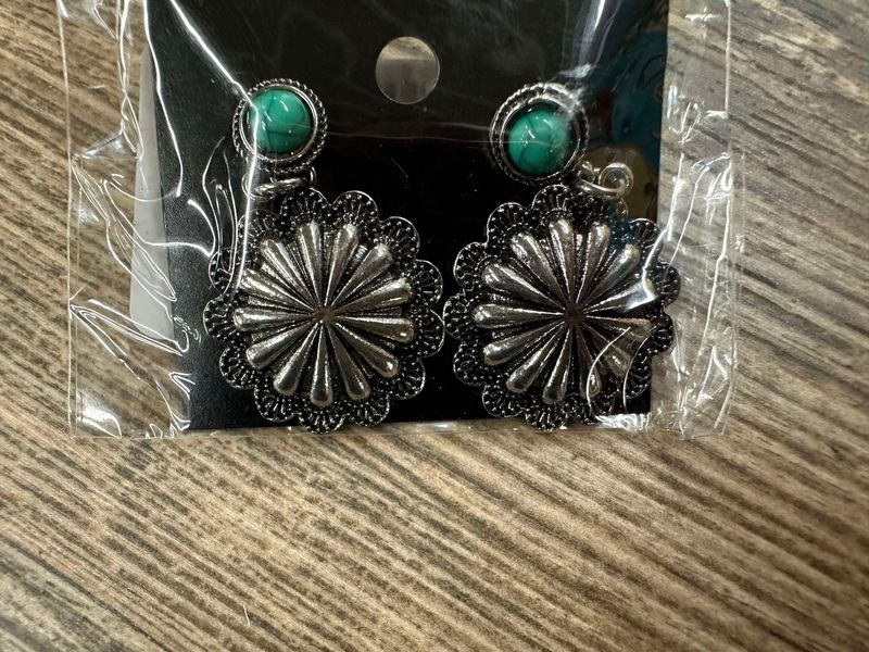 Turquoise Stud with Concho Earrings