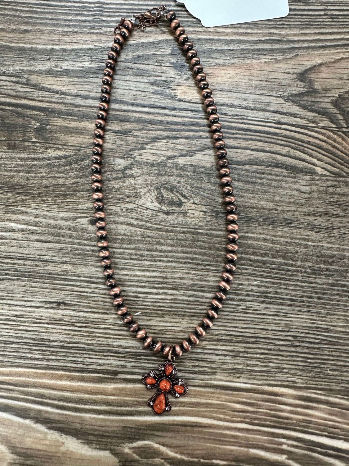 Desert Beaded Necklace with Orange Cross