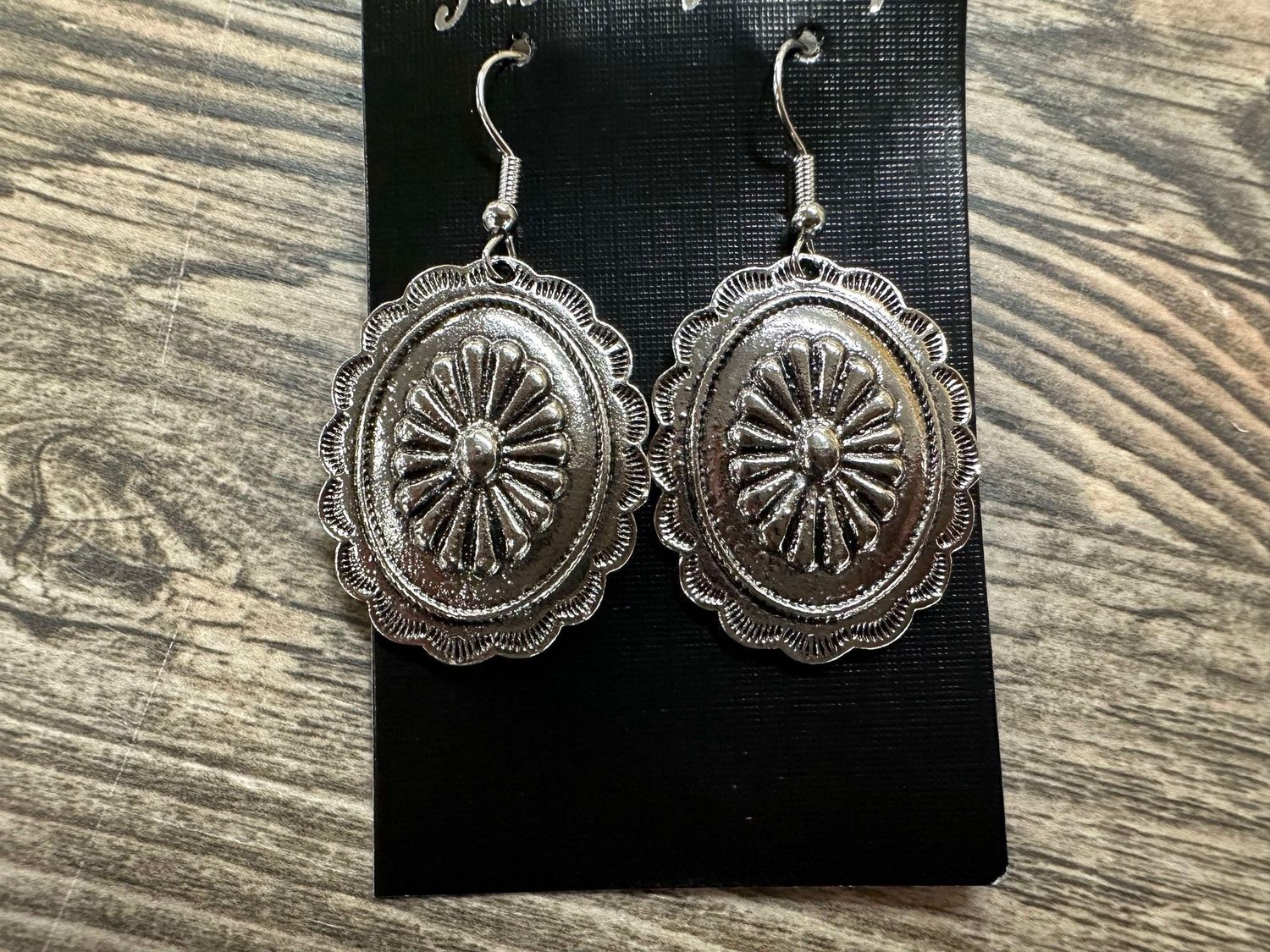 Silver Concho Drop Earring