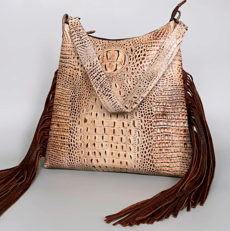 Hobo Crocodile Embossed Leather Bag