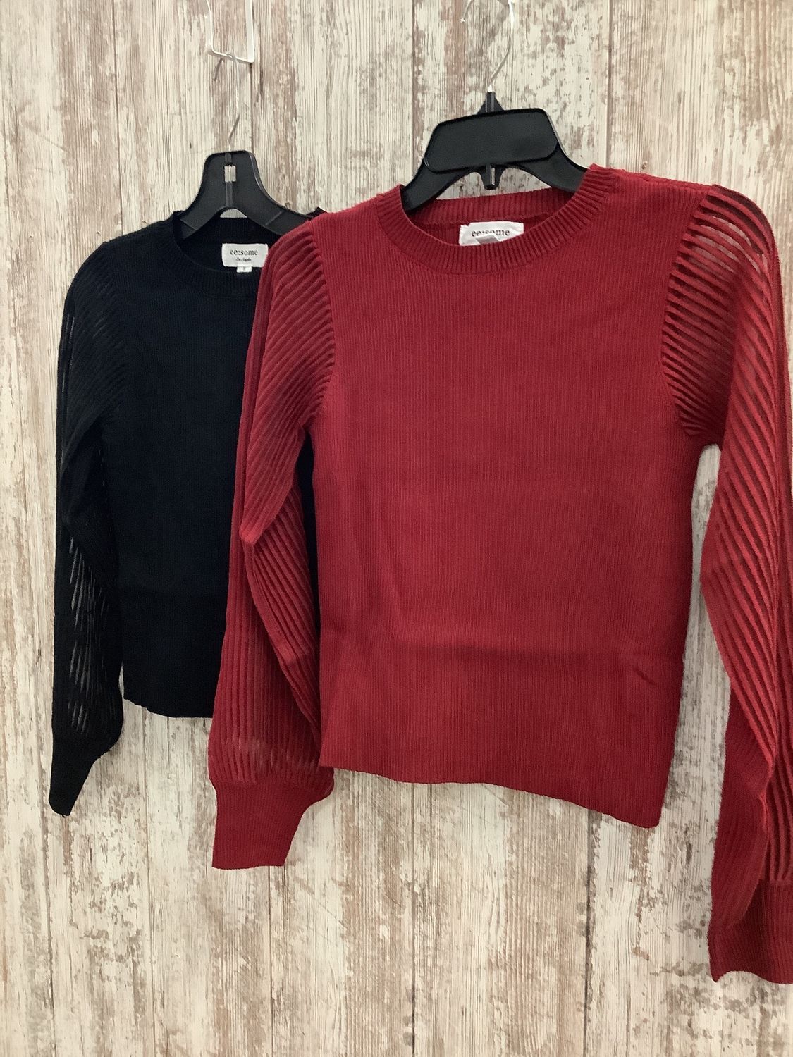Sheer Ribbed Long Sleeve Sweater Top