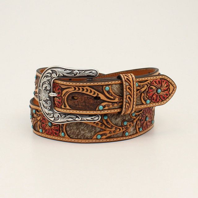 Ariat Women&#39;s Belt Red Flower Tooled With Cowhide
